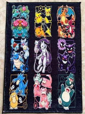 32x22 Pokémon Starter Evolution Tufted Rug Pikachu Charizard Mewtwo Decor